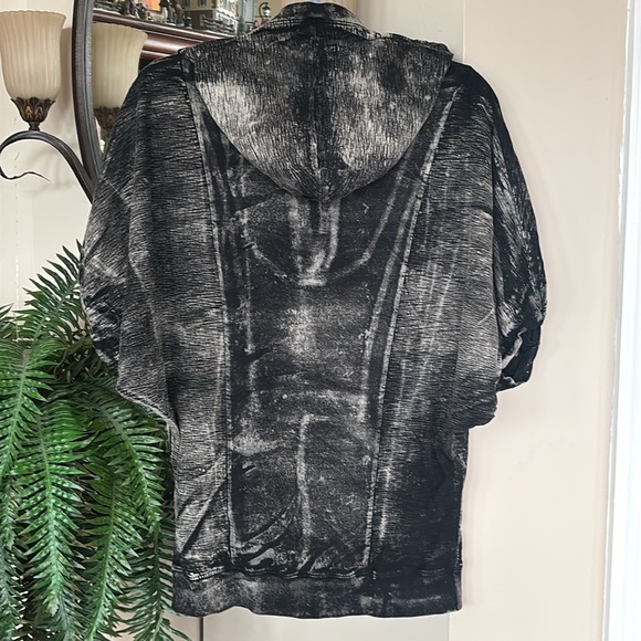 NWOT Affliction Pullover Hoodie Sweatshirt Dolman Sleeve Black Distressed Cotton - Picture 9 of 11